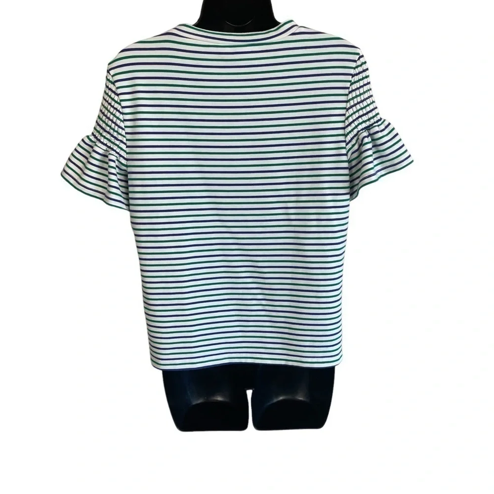 Euc Anthropologie women’s top, striped, blue/green/white, size medium. - Picture 3 of 8